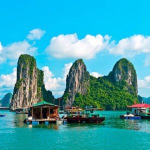 Floating village and rock islands in Halong Bay, Vietnam, Southeast Asia vietnam tour packages